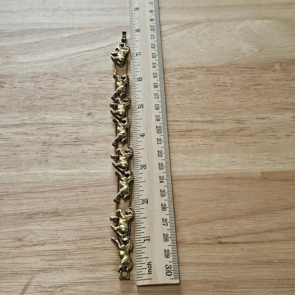 Vintage Gold Horse Slider Chain Bracelet Equestrian Galloping Design